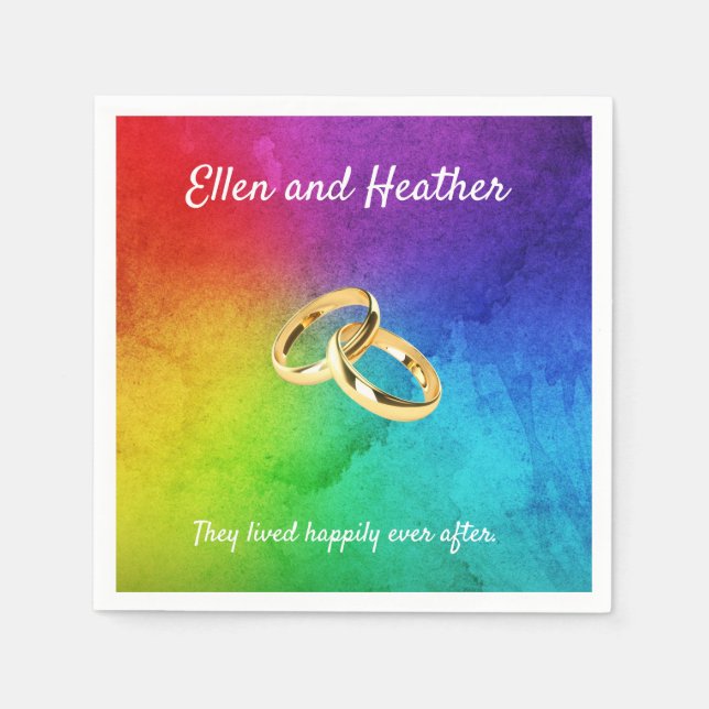 Serviette En Papier Mariage arc-en-ciel couleur ajouter des noms (Devant)