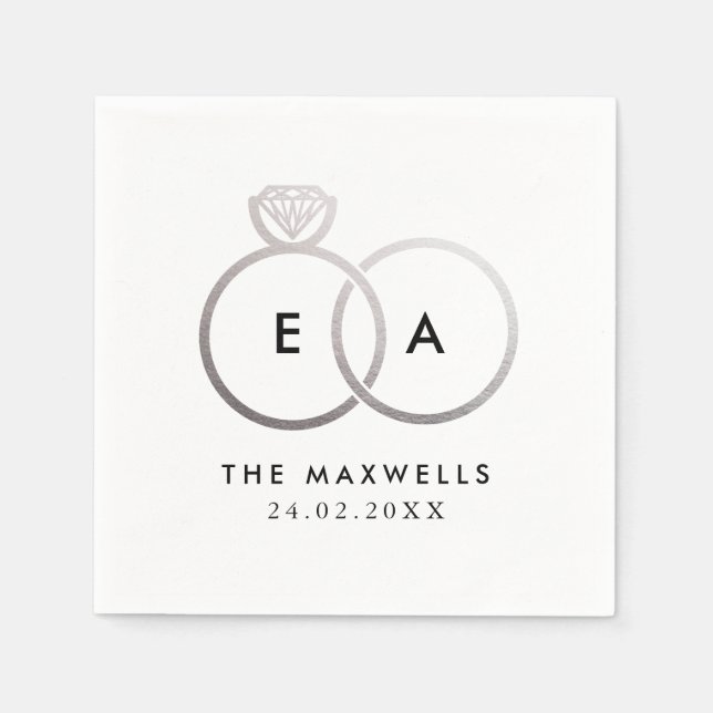 Serviette En Papier Mariage Argent moderne Anneaux Cocktail Napkin (Devant)
