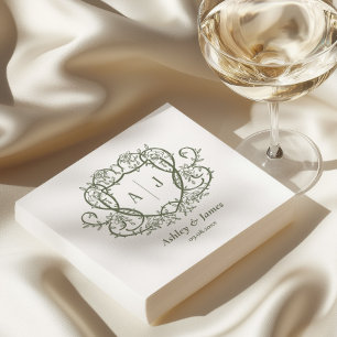 Serviette En Papier Mariage Armoirie Monogramme Rose Débridée Crête