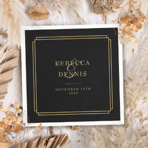 Serviette En Papier Mariage Art Déco Noir Et Or