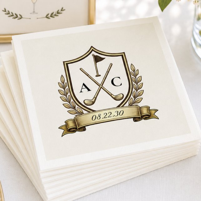 Serviette En Papier Mariage au blason de golf à monogramme (Créateur téléchargé)