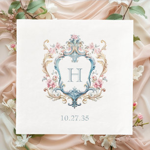 Serviette En Papier Mariage au Blason Floral Monogrammé Vintage