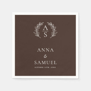 Serviette En Papier Mariage au Chocolat Brun et Blanc Monogrammé de Cr