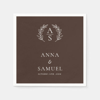 Serviette En Papier Mariage au Chocolat Brun et Blanc Monogrammé de Cr