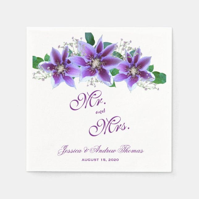 Serviette En Papier Mariage au Clematis Chic Élégant (Devant)