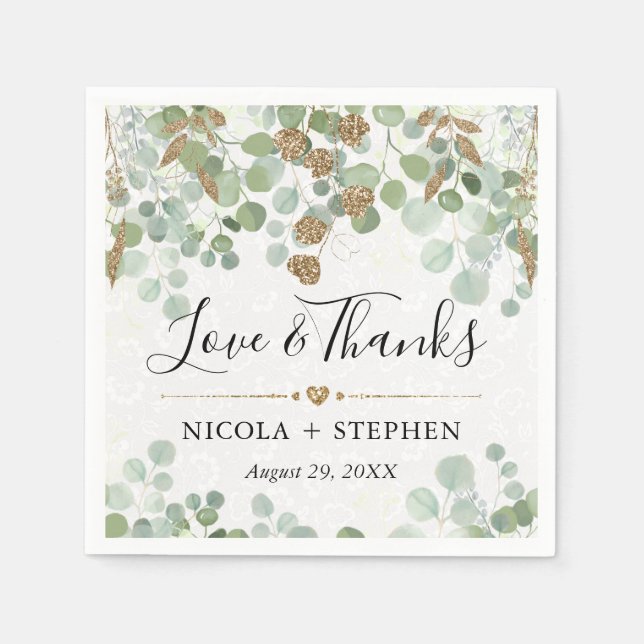Serviette En Papier Mariage au feuillage d'eucalyptus aquarelle (Devant)