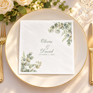 Serviette En Papier Mariage au feuillage moderne d'eucalyptus