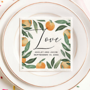 Serviette En Papier Mariage au Jardin de Citron   Aquarelle Eté Orange