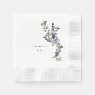 Serviette En Papier Mariage au lavis de lavande et d'eucalyptus à mono
