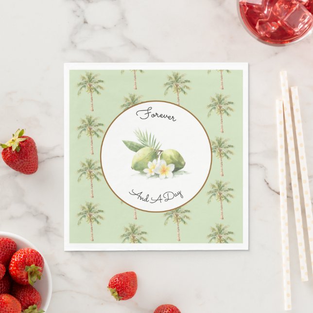 Serviette En Papier Mariage au palmier tropical vert (En situation)