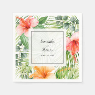 Serviette En Papier Mariage au paradis Hibiscus et palmiers tropicaux