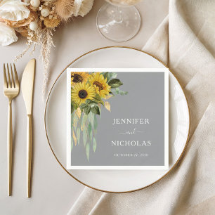 Serviette En Papier Mariage au Tournesol Moderne et Eucalyptus