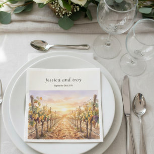 Serviette En Papier Mariage au vignoble au coucher du soleil aquarelle