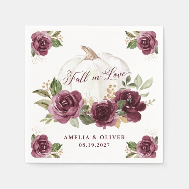 Serviette En Papier Mariage Automnal de Citrouille Bourguignonne Flora (Devant)