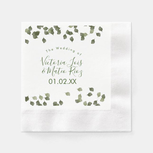 Serviette En Papier Mariage automnal de verdure de feuille d'aquarelle (Devant)