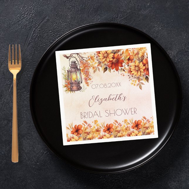 Serviette En Papier Mariage automnal Shower lampe florale orange rusti (Créateur téléchargé)