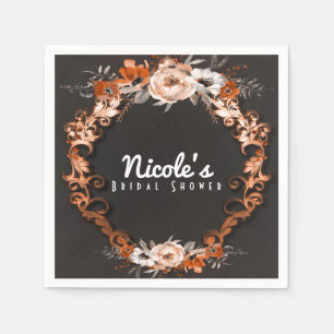 Serviette En Papier Mariage Automne Orange Floral Fleurs Élégant