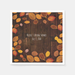 Serviette En Papier Mariage Automne Rustique Feuilles Dorées sur Bois