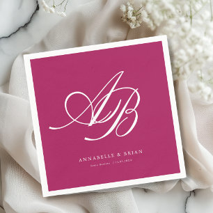 Serviette En Papier Mariage aux Baies de Monogramme Élégant