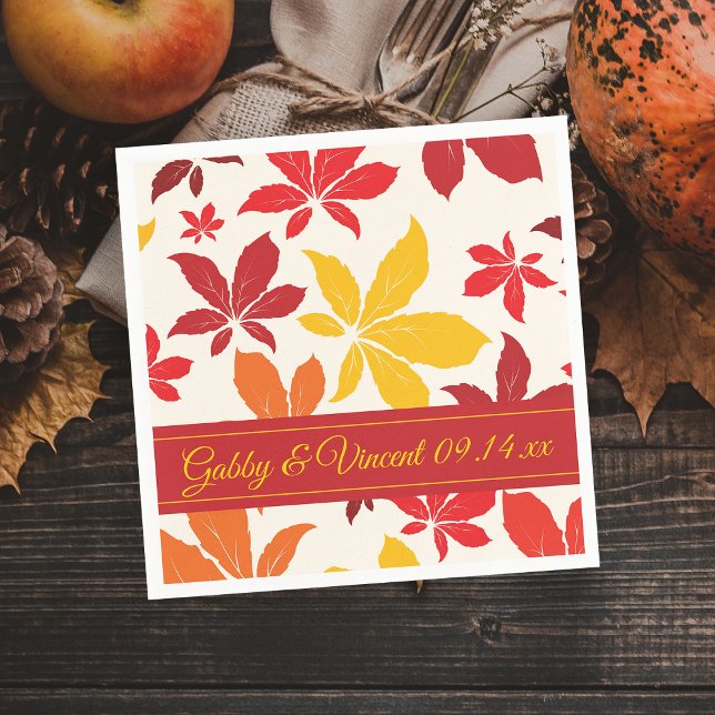 Serviette En Papier Mariage aux Feuilles d'Automne Lumineuses (Set a festive Autumn table with the Bright Fall Leaves Disposable Paper Napkins.)