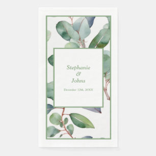 Serviette En Papier Mariage aux feuilles de eucalyptus vert sauge bleu