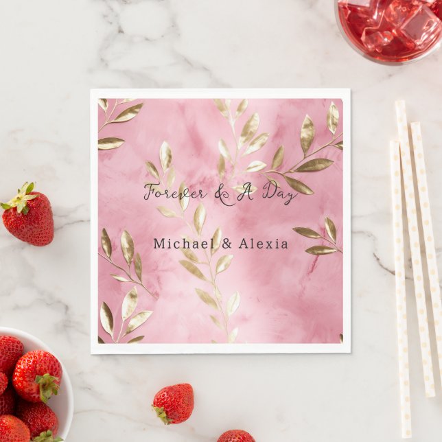 Serviette En Papier Mariage aux feuilles de rose en or (En situation)
