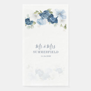 Serviette En Papier Mariage aux Fleurs de Bleu Poussiéreux et Eucalypt