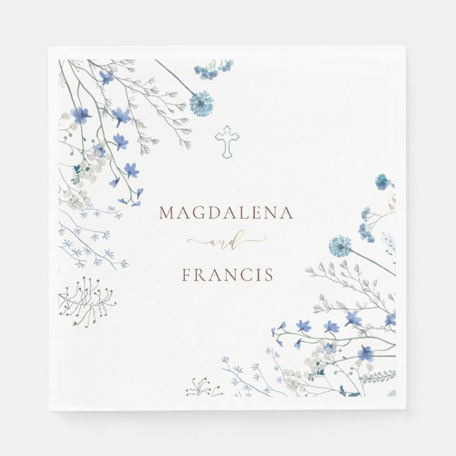 Serviette En Papier mariage aux fleurs sauvages bleues (Devant)