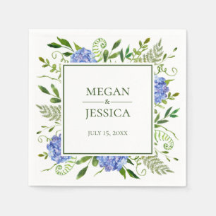 Serviette En Papier Mariage aux Hortensias Bleus