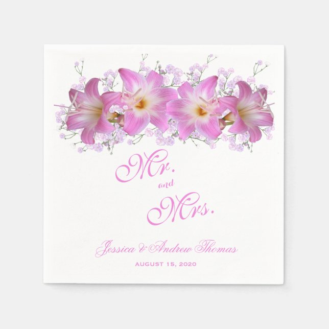 Serviette En Papier Mariage aux lis belladone romantiques (Devant)