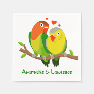 Serviette En Papier Mariage aux oiseaux de l'amour verts, douche de ma