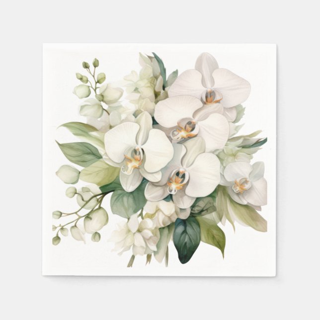 Serviette En Papier Mariage aux Orchidées Blanches (Devant)