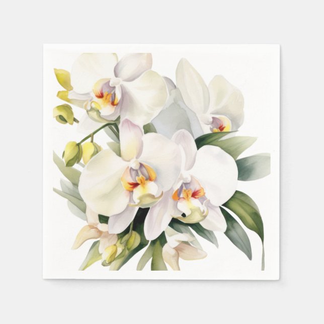 Serviette En Papier Mariage aux Orchidées Blanches (Devant)