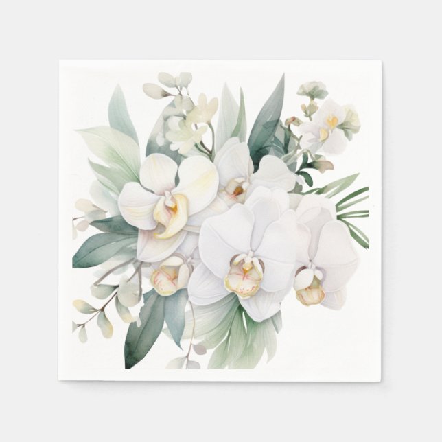 Serviette En Papier Mariage aux Orchidées Blanches (Devant)