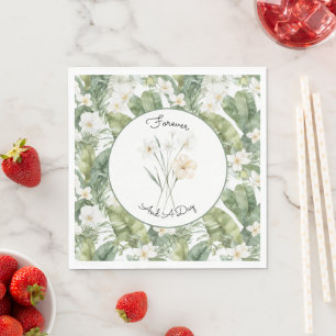 Serviette En Papier Mariage aux Orchidées Blanches et Feuilles Vertes