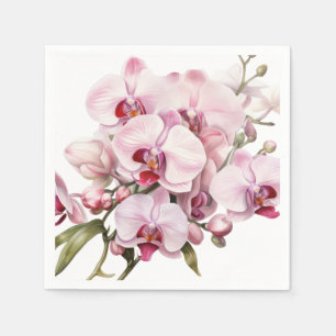 Serviette En Papier Mariage aux Orchidées Roses et Blanches