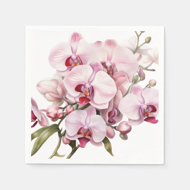 Serviette En Papier Mariage aux Orchidées Roses et Blanches (Devant)