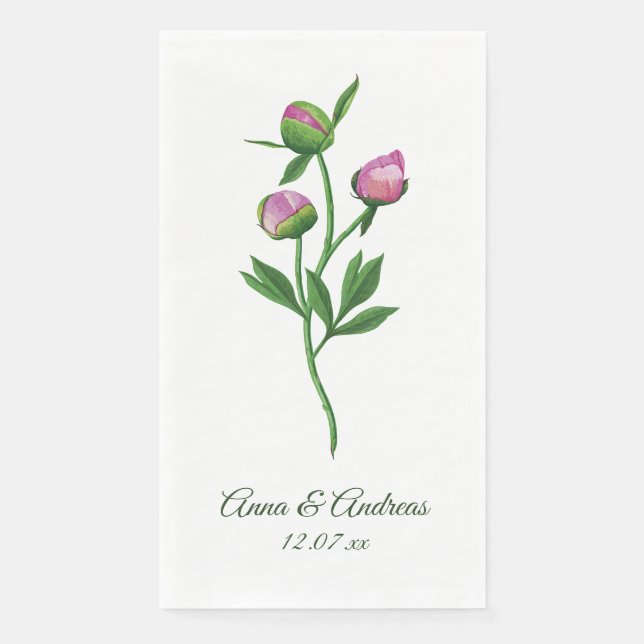 Serviette En Papier Mariage aux Pivoines (Devant)