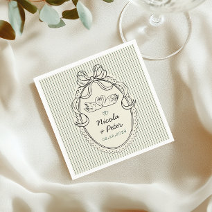 Serviette En Papier Mariage aux rayures de cygne dessinées à la main d