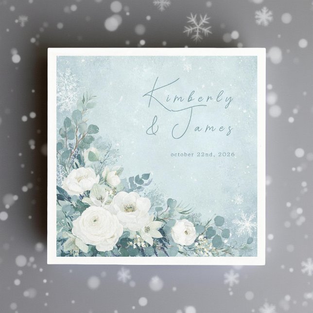 Serviette En Papier Mariage aux Roses Blanches Hellebores Eucalyptus A (Créateur téléchargé)
