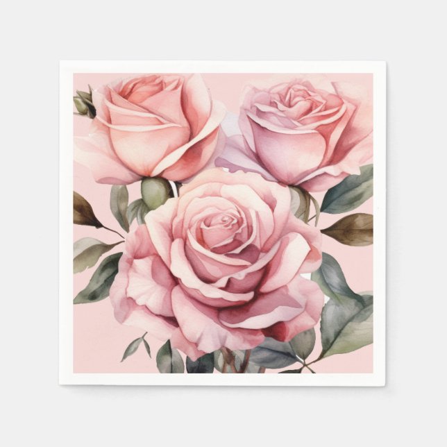 Serviette En Papier Mariage aux Roses Roses (Devant)