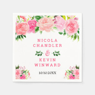 Serviette En Papier Mariage aux Roses Roses avec Feuillage