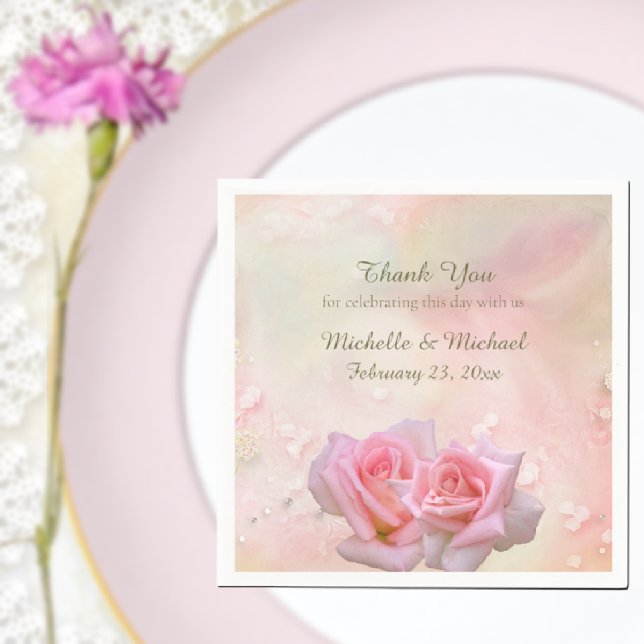 Serviette En Papier Mariage aux Roses Roses Parfaites  (Créateur téléchargé)