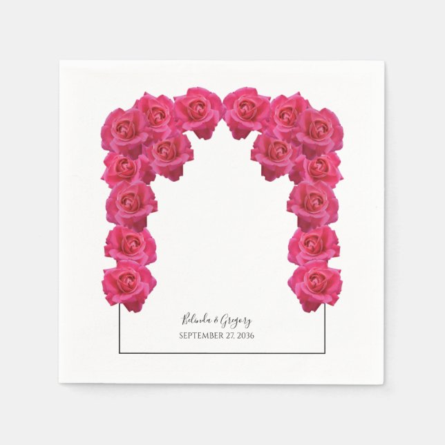 Serviette En Papier Mariage aux Roses Roses Rustiques (Devant)