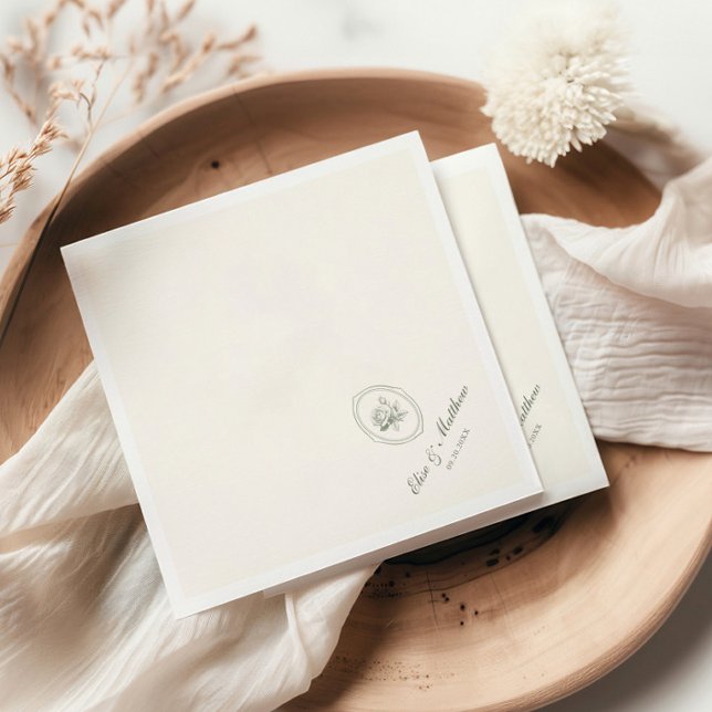 Serviette En Papier Mariage aux Roses Vert Sauge  (Créateur téléchargé)