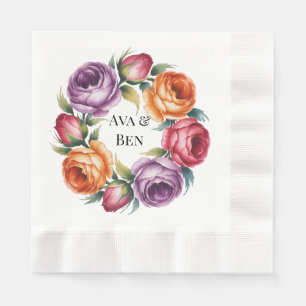 Serviette En Papier Mariage aux Roses Violettes, Orange et Rouges Fest
