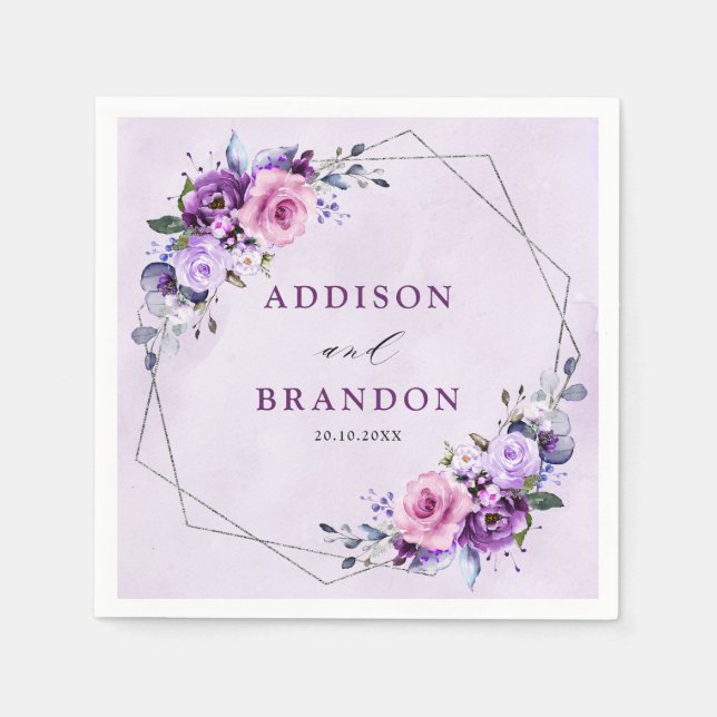 Serviette En Papier Mariage aux tons violets Lilac rose vif (Devant)