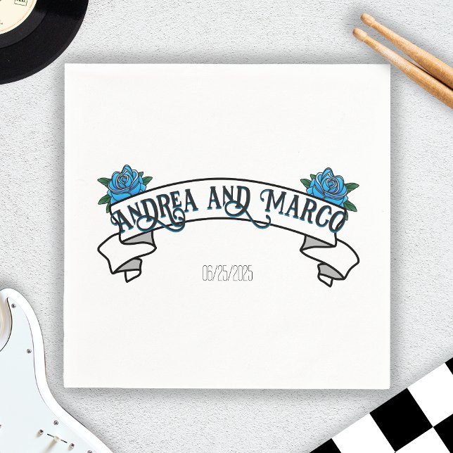 Serviette En Papier Mariage avec tatouages, tatouage rose noir et blan (Wedding With Tattoos, Black and White Rose Tattoo Napkins)