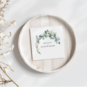 Serviette En Papier Mariage avec verdure d'eucalyptus
