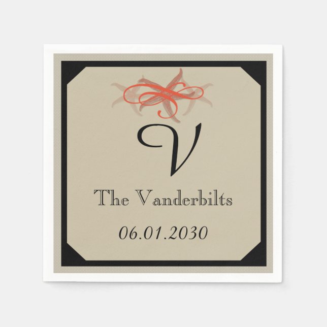 Serviette En Papier Mariage balnéaire de Taupe et Tangerine (Devant)